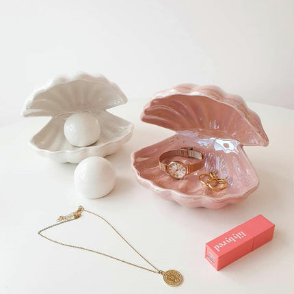 Muslingeskal natlampe med perle lys