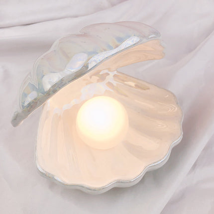 Muslingeskal natlampe med perle lys