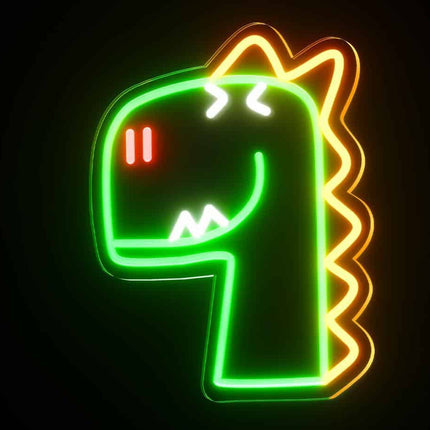 Grøn dinosaur neon lampe til børneværelset