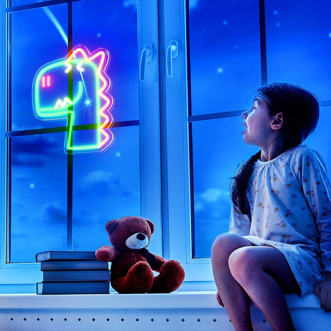 Grøn dinosaur neon lampe til børneværelset