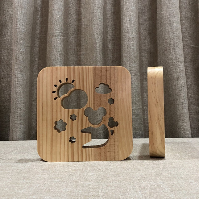 3D natlampe i træ med koala