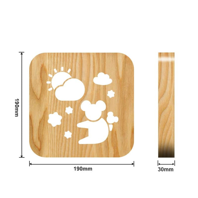 3D natlampe i træ med koala