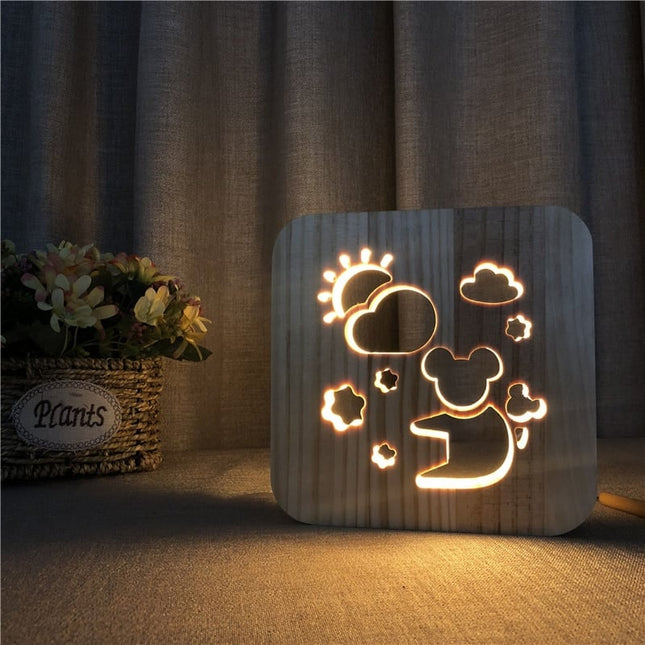 3D natlampe i træ med koala
