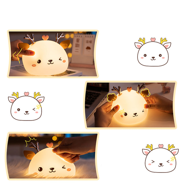 Sød hjorte natlampe i silikone med touch