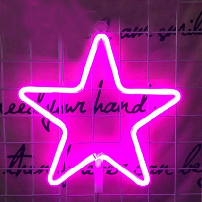 Gult stjerne neonskilt til vægdekoration
