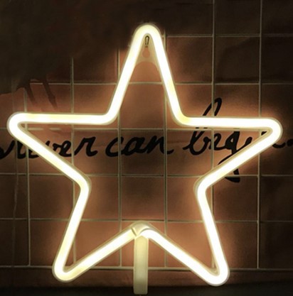 Gult stjerne neonskilt til vægdekoration