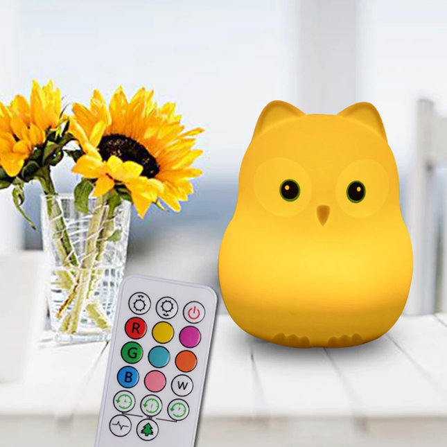 Ugle natlampe i silikone med fjernbetjening