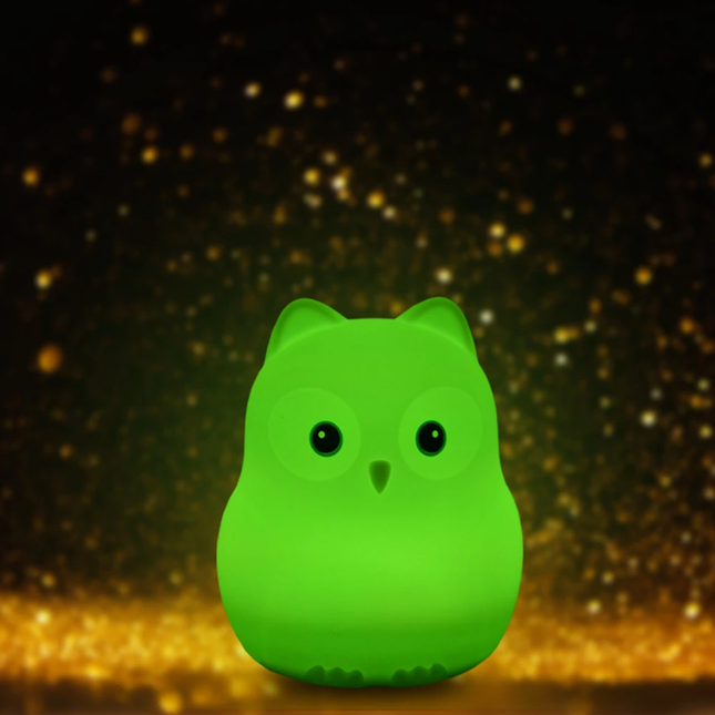 Ugle natlampe i silikone med fjernbetjening