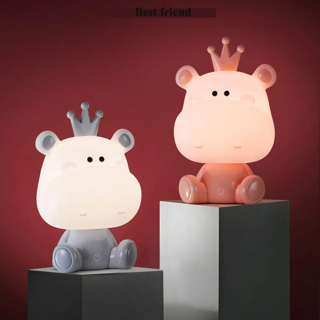 Sød flodhest natlampe med touch