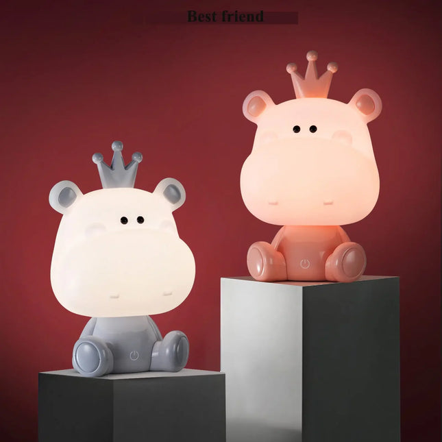 Sød flodhest natlampe med touch