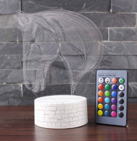 3D LED natlampe med optisk hestehoved
