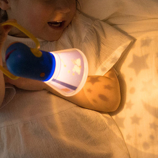 Natlampe projektor med lommelygte til børn