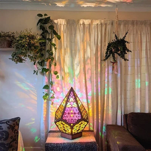 Boheme geometrisk projektorlampe i træ