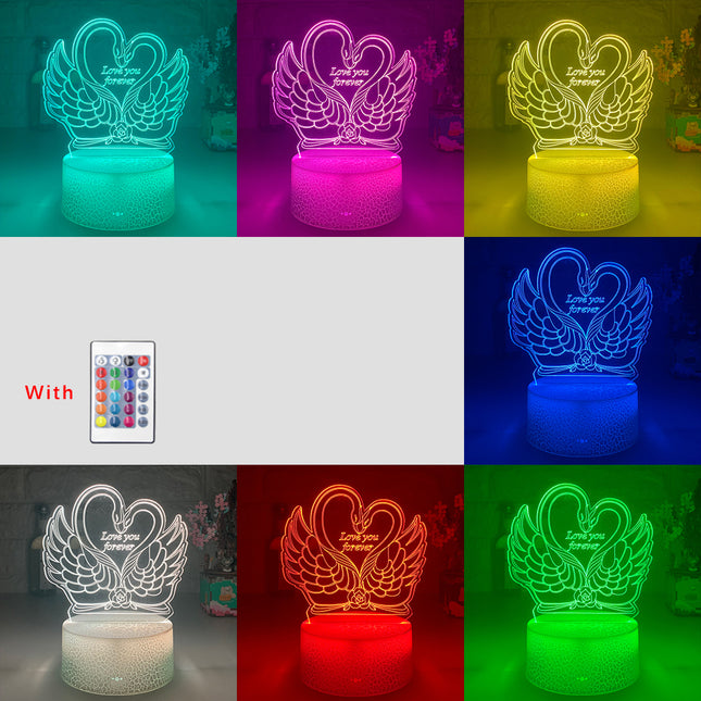 3D LED-lampe med svaner og hjerte