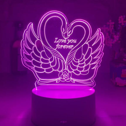 3D LED-lampe med svaner og hjerte