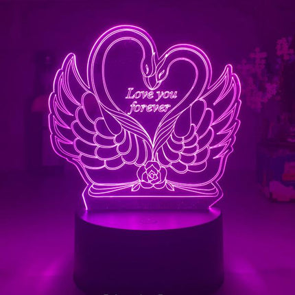 3D LED-lampe med svaner og hjerte