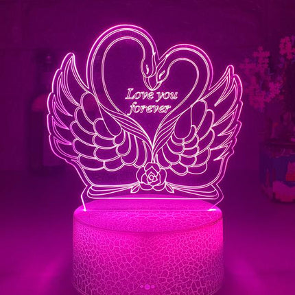 3D LED-lampe med svaner og hjerte