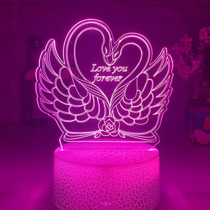 3D LED-lampe med svaner og hjerte