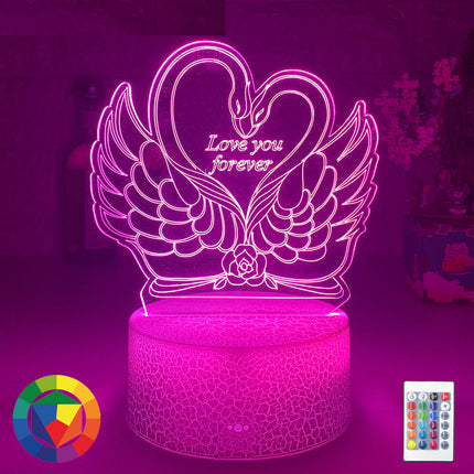 3D LED-lampe med svaner og hjerte