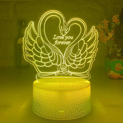 3D LED-lampe med svaner og hjerte