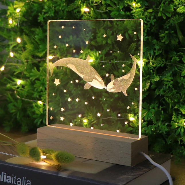 3D akryl natlampe med hvaler par