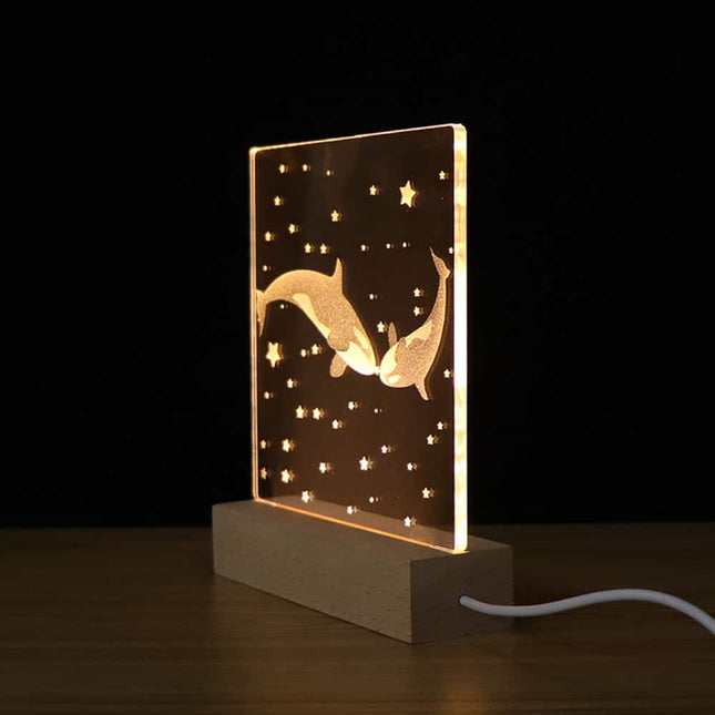 3D akryl natlampe med hvaler par