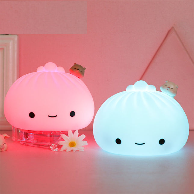 Kawaii dumpling natlampe i blød silikone