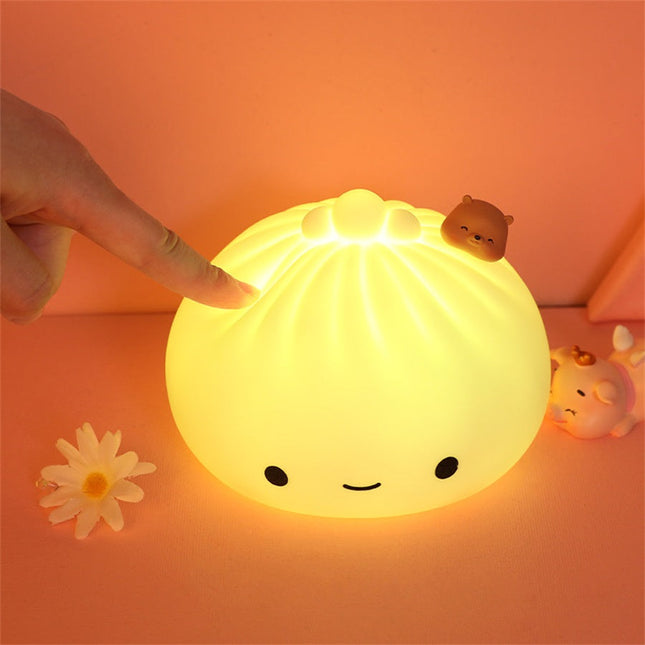 Kawaii dumpling natlampe i blød silikone