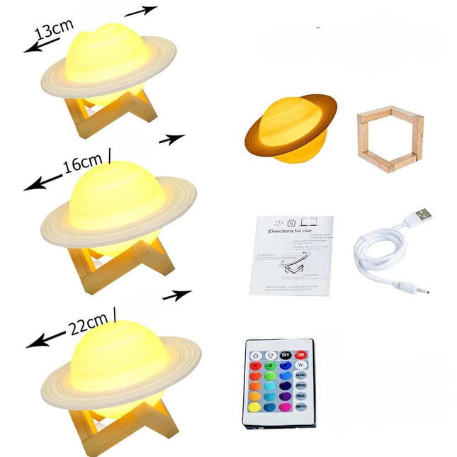 Saturn planet 3D LED natlampe