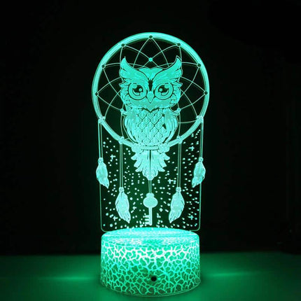 3D ugle natlampe med drømmefanger