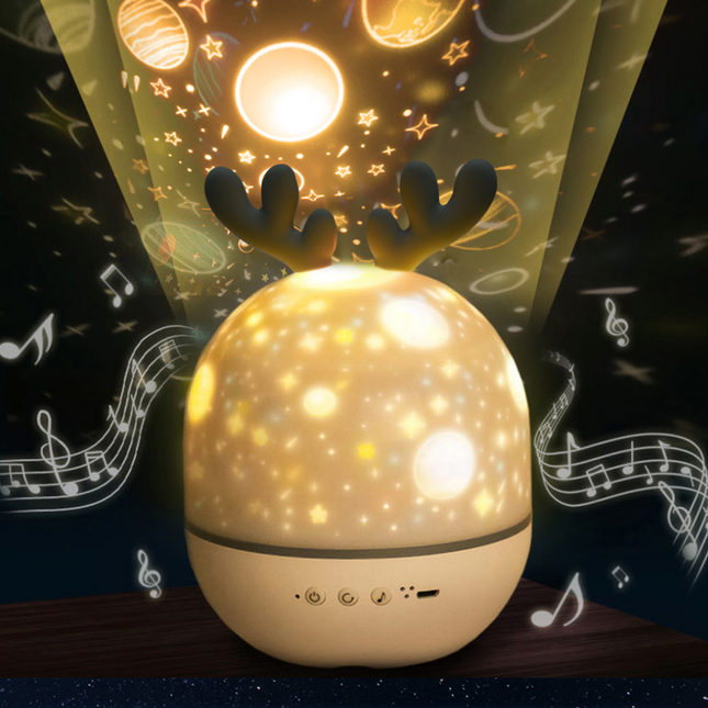 Hjort natlampe med musik og projektor