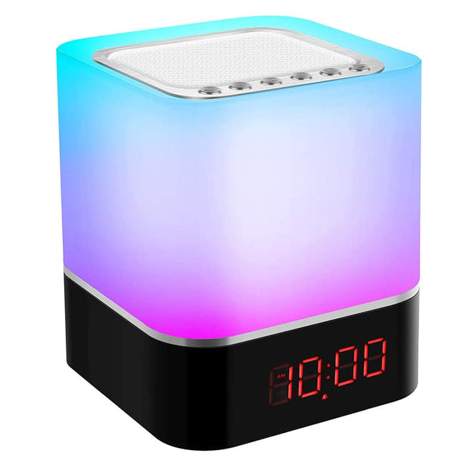 Natlampe med Bluetooth højttaler og ur